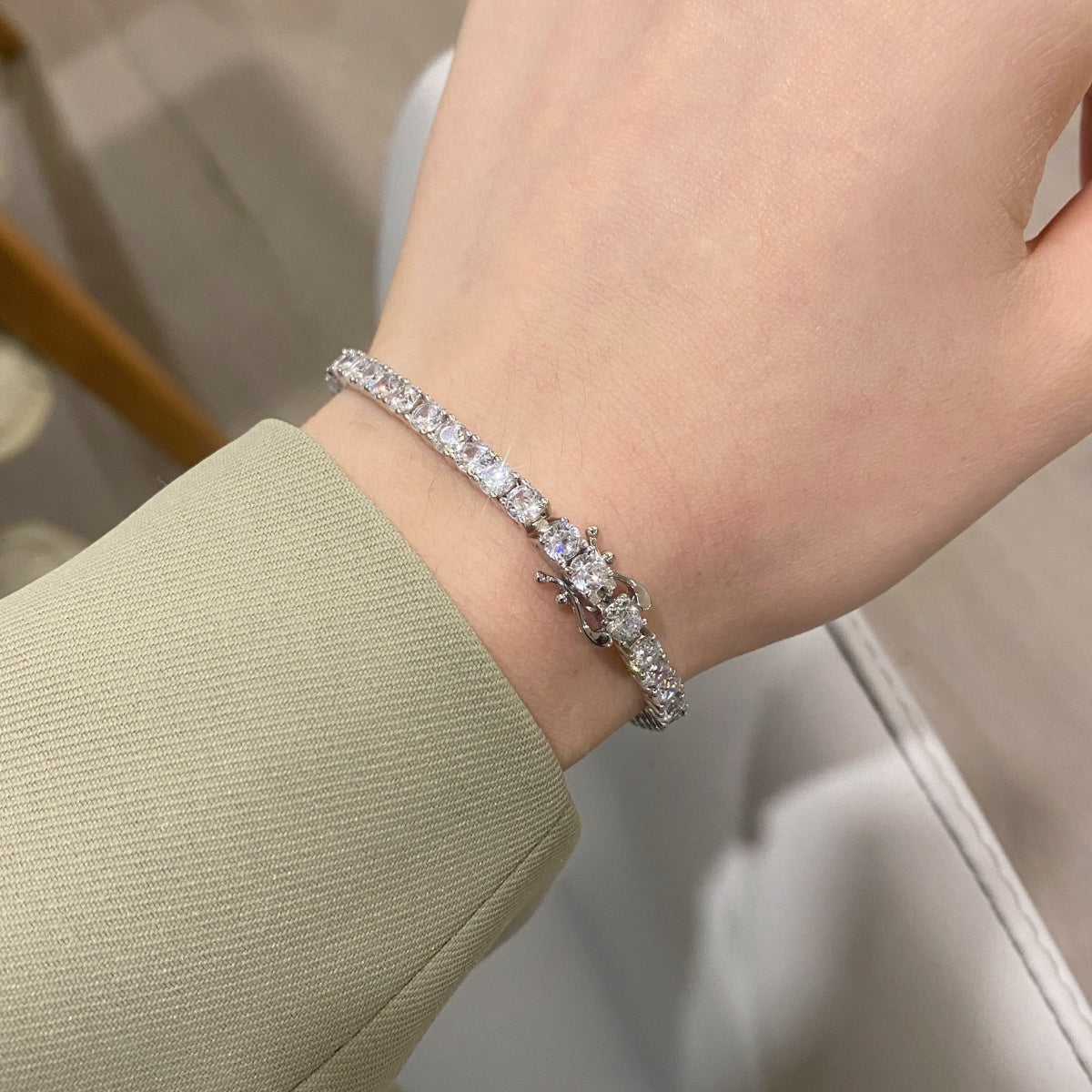 [GALE]Luxurious Ornate Round Cut Tennis Bracelet