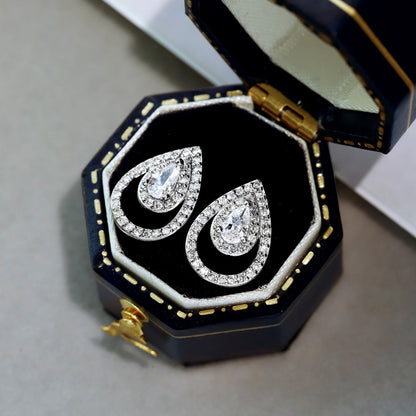 [GALE]Sparkling Delicate Water Drop Shape Daily Earrings