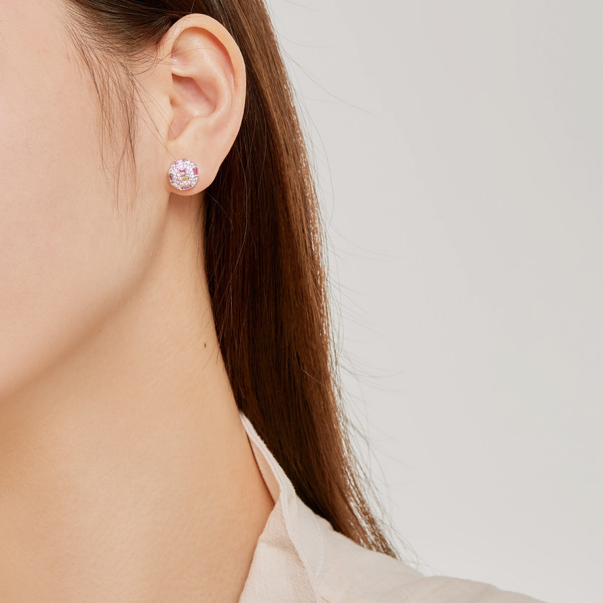 [GALE]Ornate Colorful Octagon Shape Daily Earrings