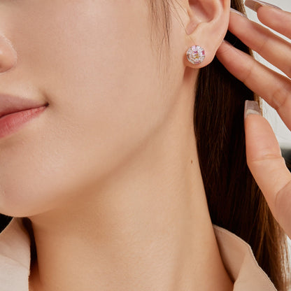 [GALE]Ornate Colorful Octagon Shape Daily Earrings