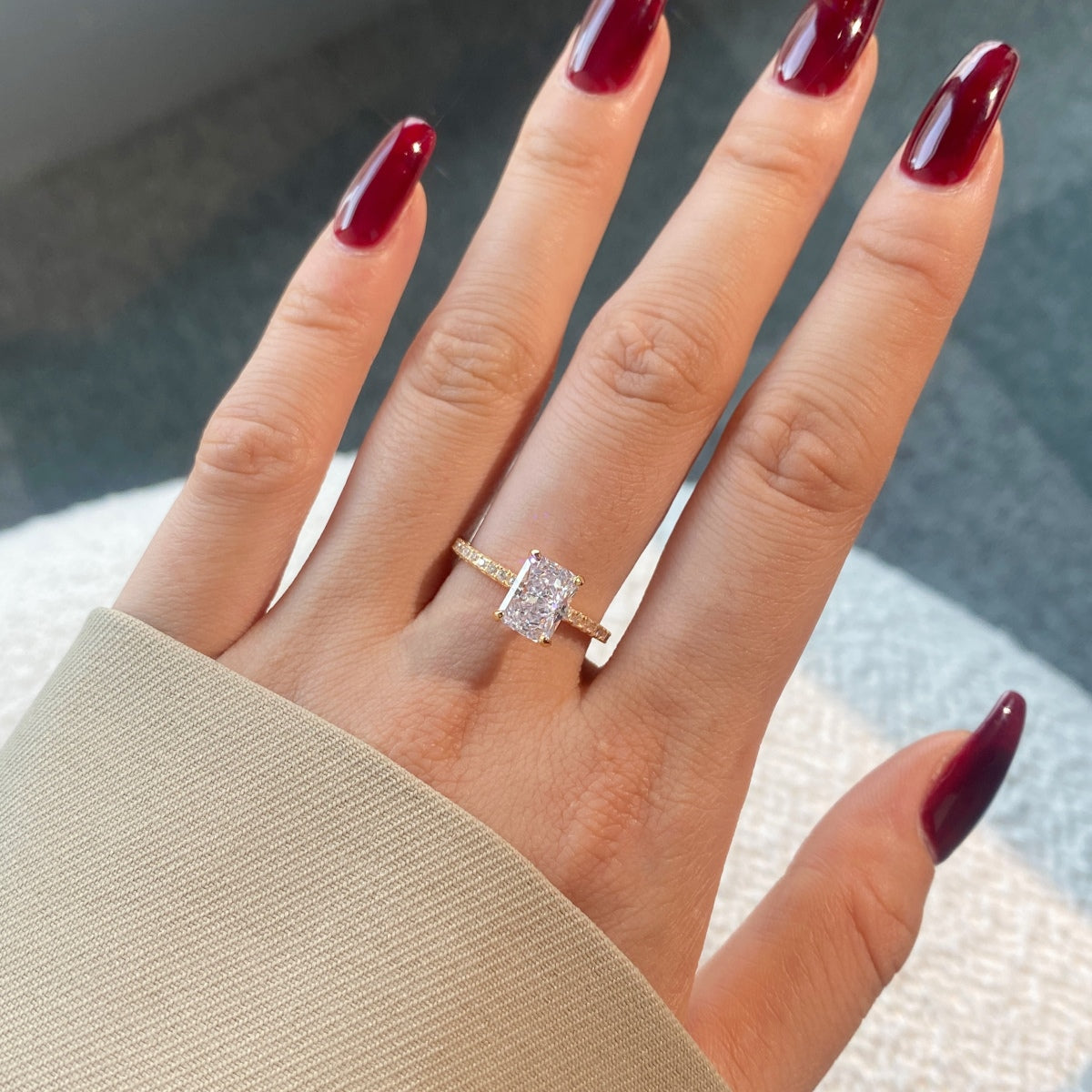 [GALE]2.0 Carat Dazzling Sparkling Radiant Cut Party Ring