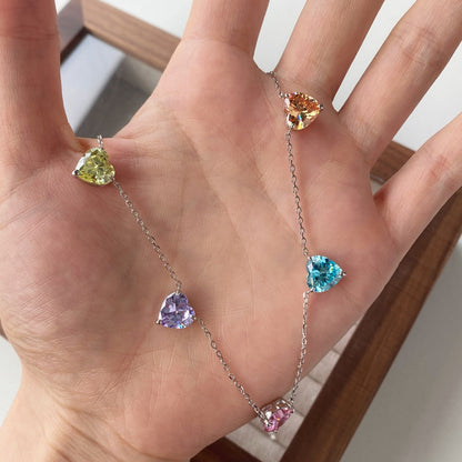 [GALE]Sparkling Colorful Heart Cut Necklace