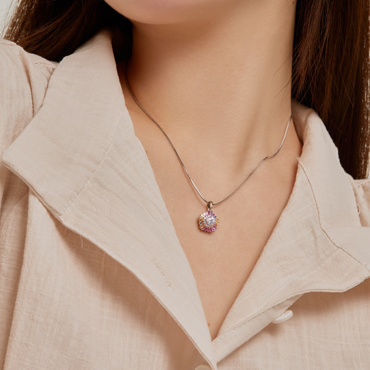 [GALE]Charming Flower Colorful Necklace