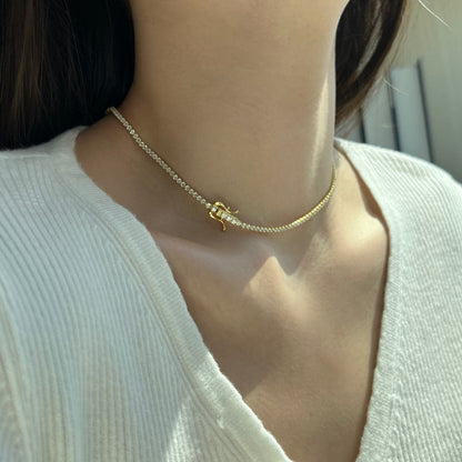[GALE]Delicate Round Shape Tennis Necklace