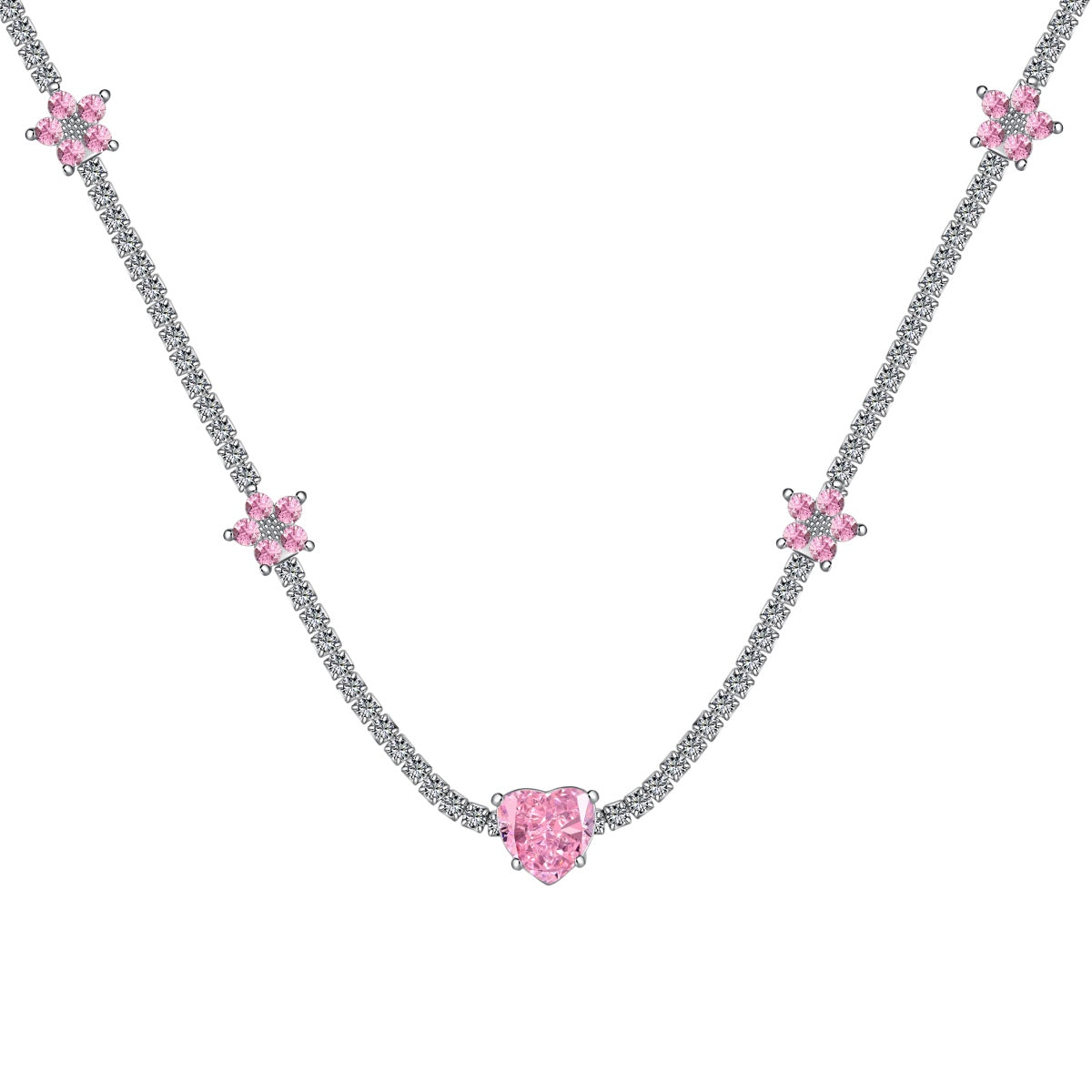 [GALE]Dazzling Pink Heart Flower Necklace