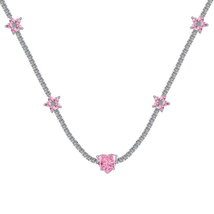 [GALE]Dazzling Pink Heart Flower Necklace