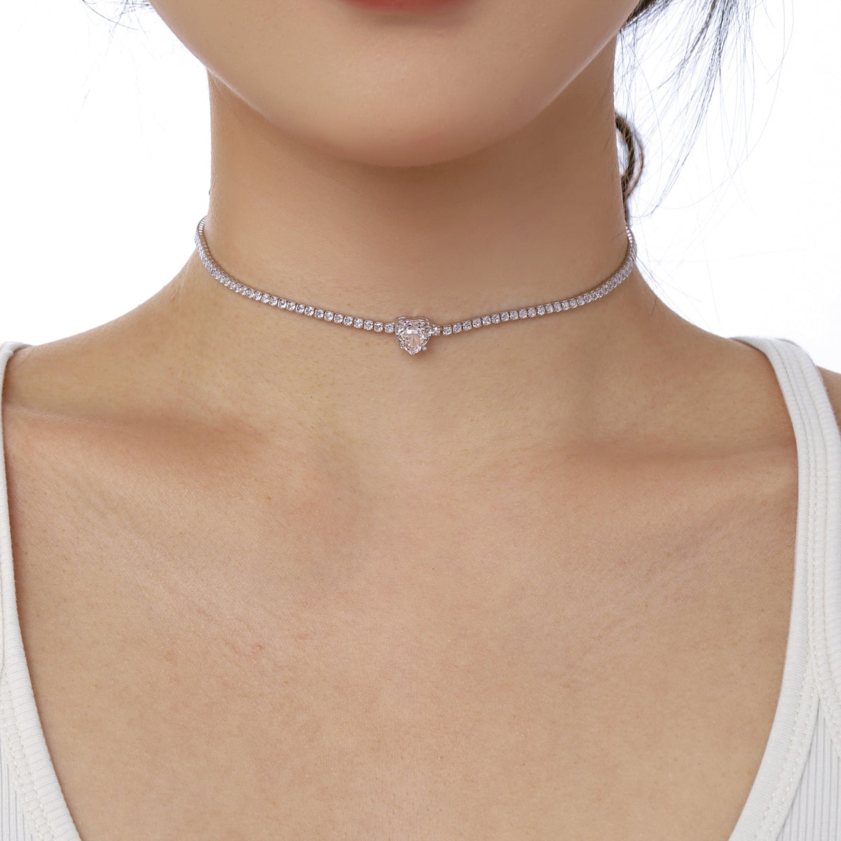 [GALE]2.0 Carat Sparkling Tennis Heart Cut Necklace