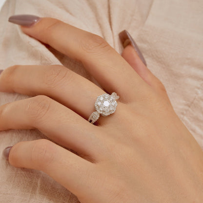 [GALE]Delicate Colorful Round Cut Flower Shape Wedding Ring