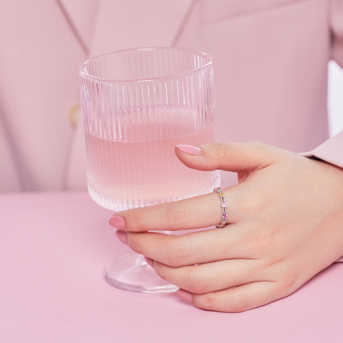 [GALE]Sparkling Colorful Round Cut Tennis Ring