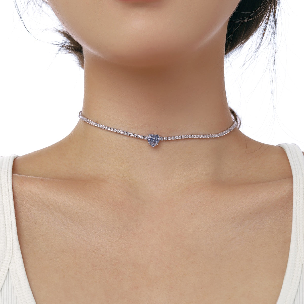 [GALE]2.0 Carat Sparkling Tennis Heart Cut Necklace