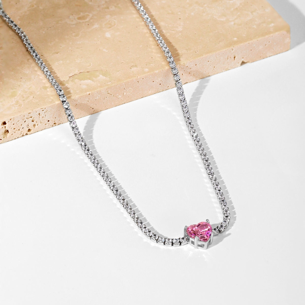 [GALE]2.0 Carat Sparkling Tennis Heart Cut Necklace