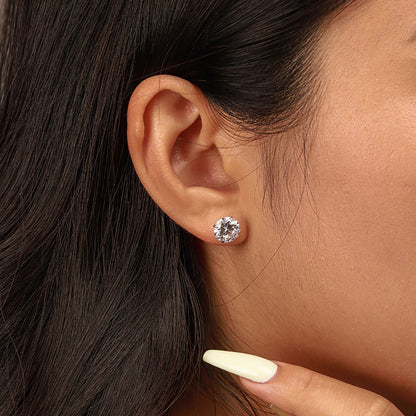 [GALE]Stylish Shiny Round Center Stone Stud Earrings