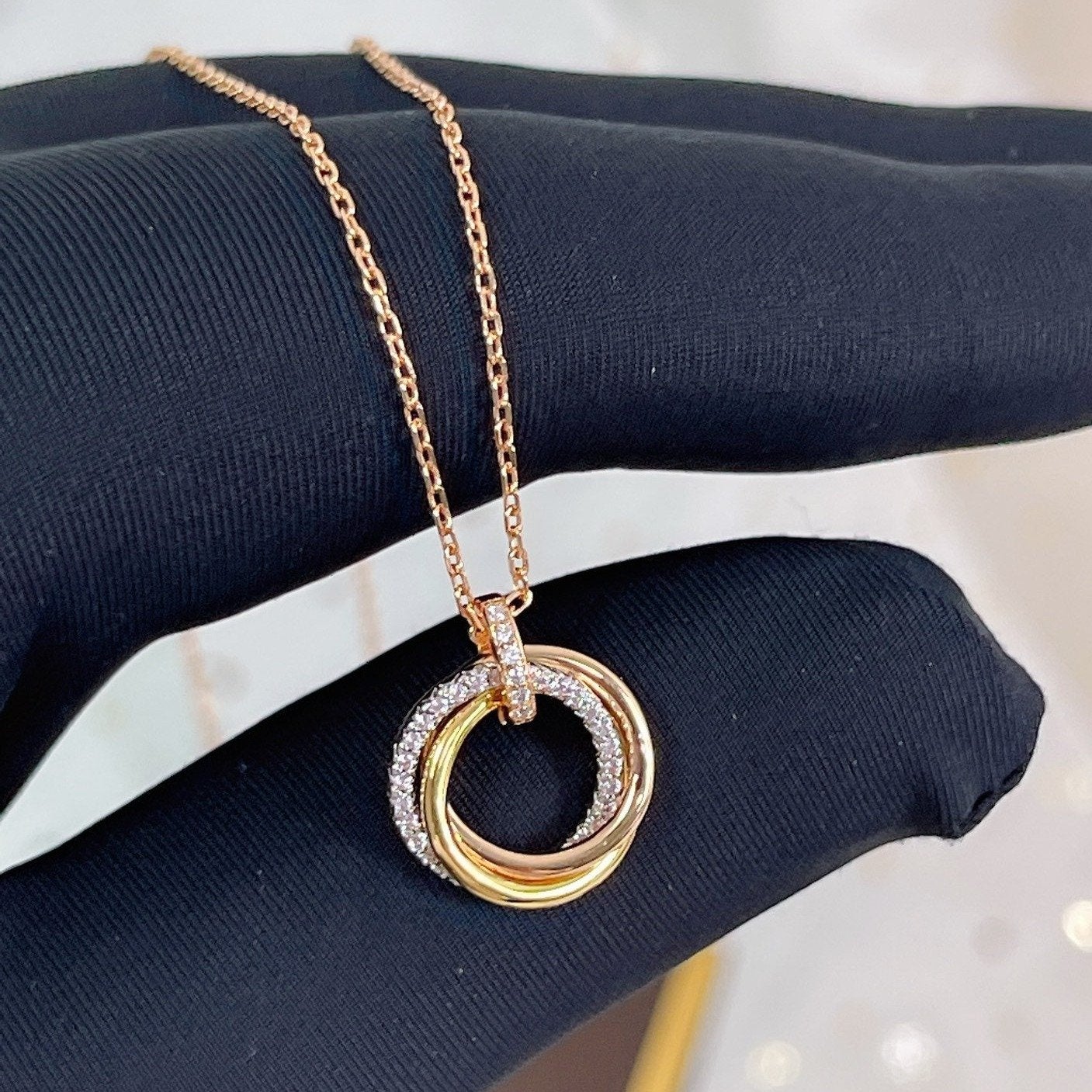 [GALE]TRINITY NECKLACE SILVER GOLD PINK GOLD DIAMONDS