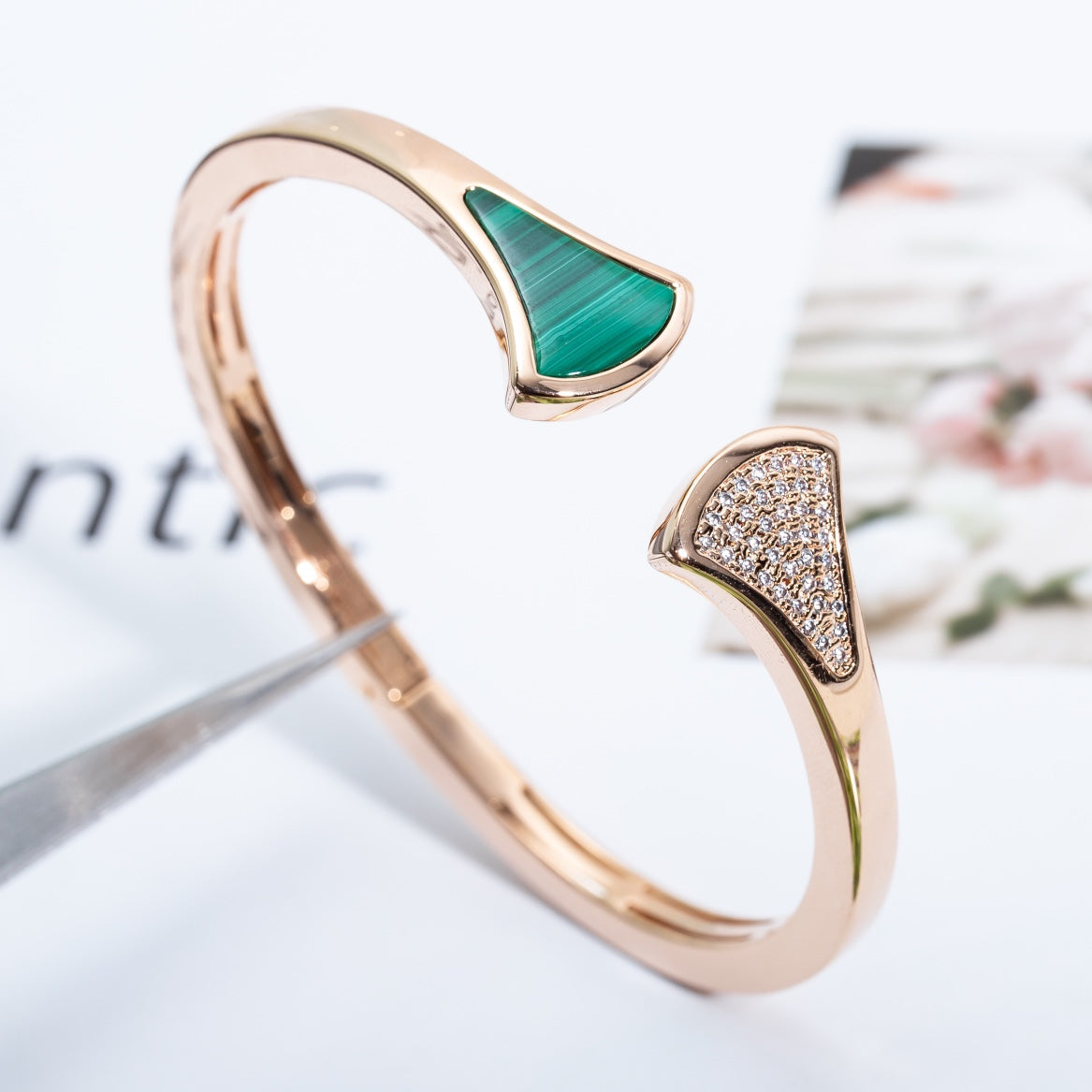 [GALE]DREAM BRACELET OPEN MALACHITE PINK GOLD