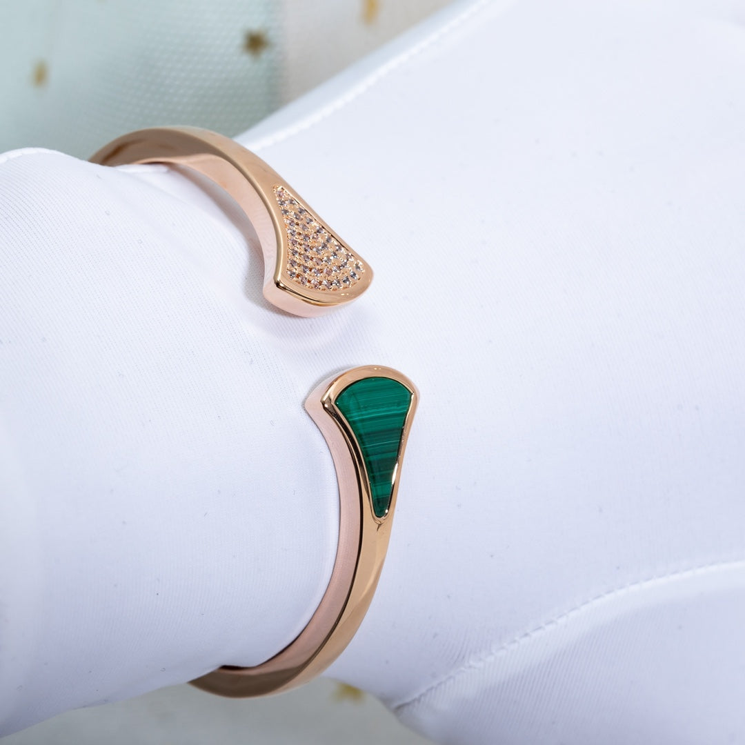 [GALE]DREAM BRACELET OPEN MALACHITE PINK GOLD