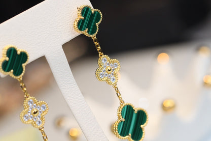 [GALE]CLOVER EARRINGS GOLD MALACHITE DIAMOND 3 MOTIF