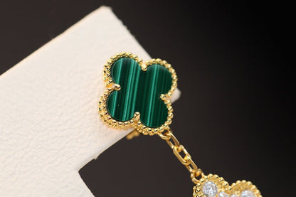 [GALE]CLOVER EARRINGS GOLD MALACHITE DIAMOND 3 MOTIF
