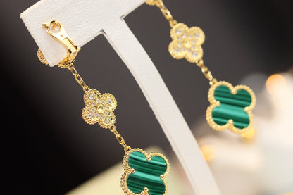 [GALE]CLOVER EARRINGS GOLD MALACHITE DIAMOND 3 MOTIF