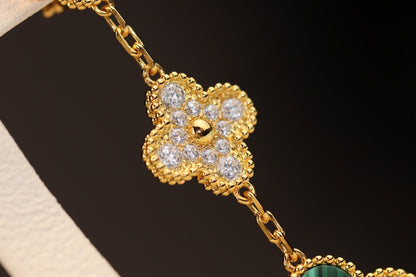 [GALE]CLOVER EARRINGS GOLD MALACHITE DIAMOND 3 MOTIF