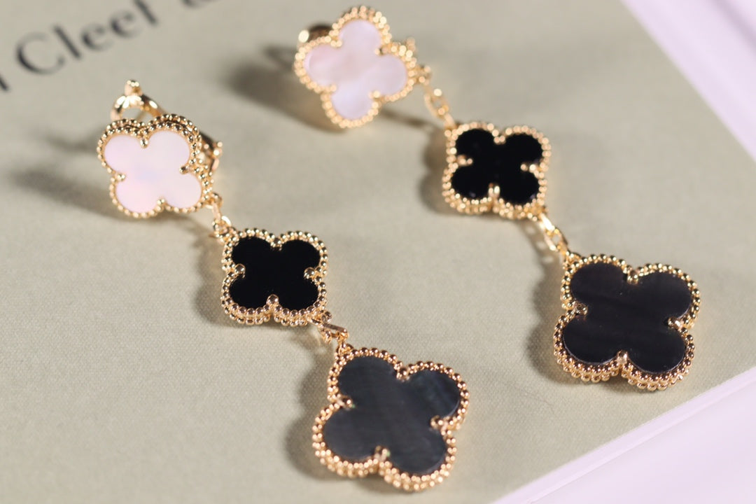 [GALE]CLOVER EARRINGS GOLD ONYX MOP 3 MOTIF