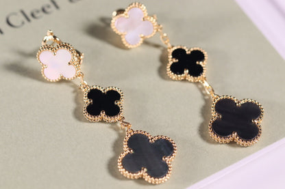 [GALE]CLOVER EARRINGS GOLD ONYX MOP 3 MOTIF