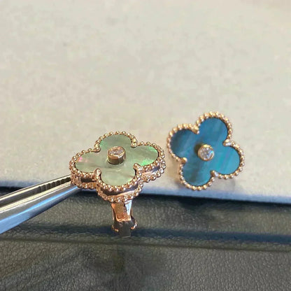 [GALE]CLOVER MEDIUM 1 MOTIFS GRAY MOP  DIAMOND EARRINGS