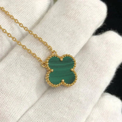 [GALE]CLOVER 15MM MALACHITE SINGLE FLOWER  NECKLACE