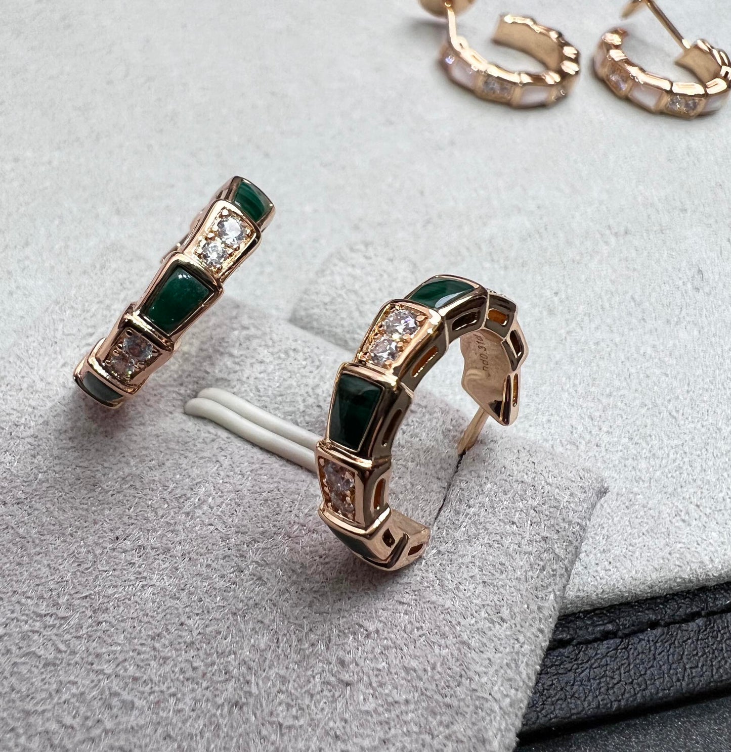 [GALE]SERPENTI MALACHITE PINK GOLD EARRINGS