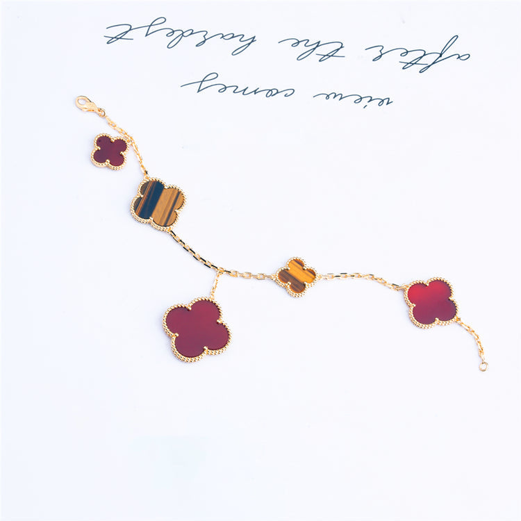 [GALE]CLOVER BRACELET 5 MOTIFS CARNELIAN TIGER EYE