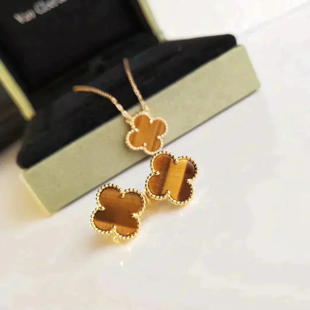 [GALE]CLOVER MEDIUM 1 MOTIFS TIGER EYE EARRINGS