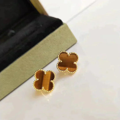 [GALE]CLOVER MEDIUM 1 MOTIFS TIGER EYE EARRINGS