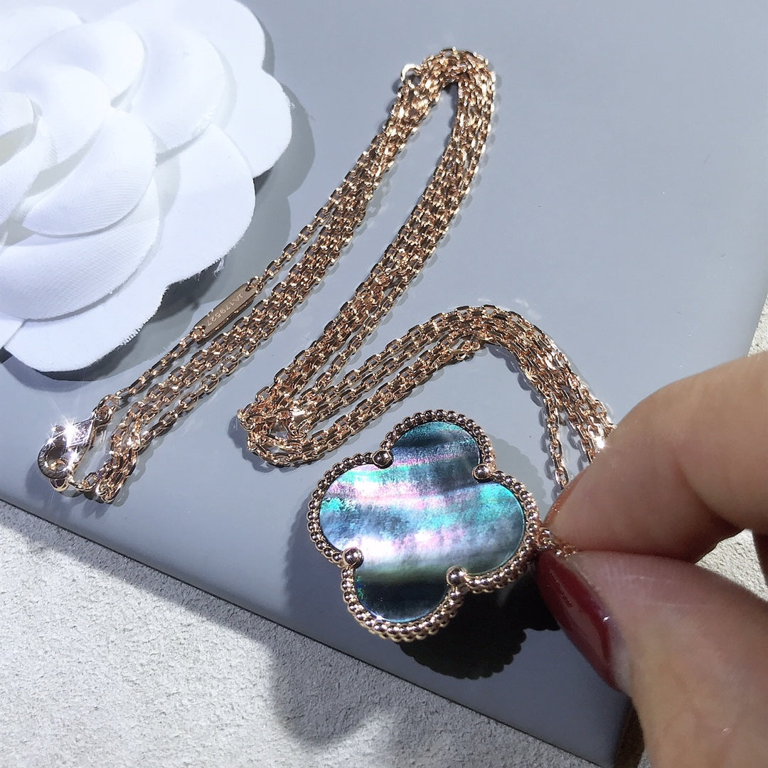 [GALE]CLOVER 25MM GOLD DARK MOP BIG CLOVER NECKLACE