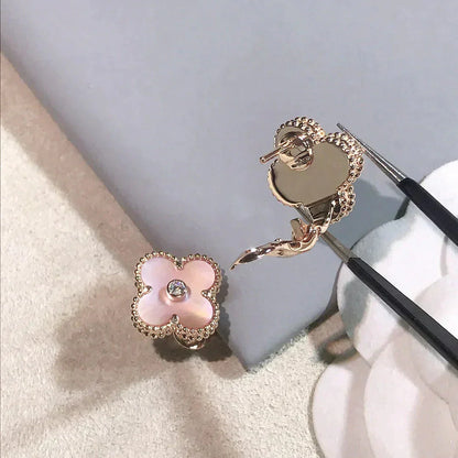 [GALE]CLOVER MEDIUM 1 MOTIFS  PINK MOP DIAMOND EARRINGS