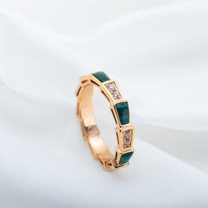 [GALE]SERPENTI RING PINK GOLD MALACHITE DIAMOND 3MM