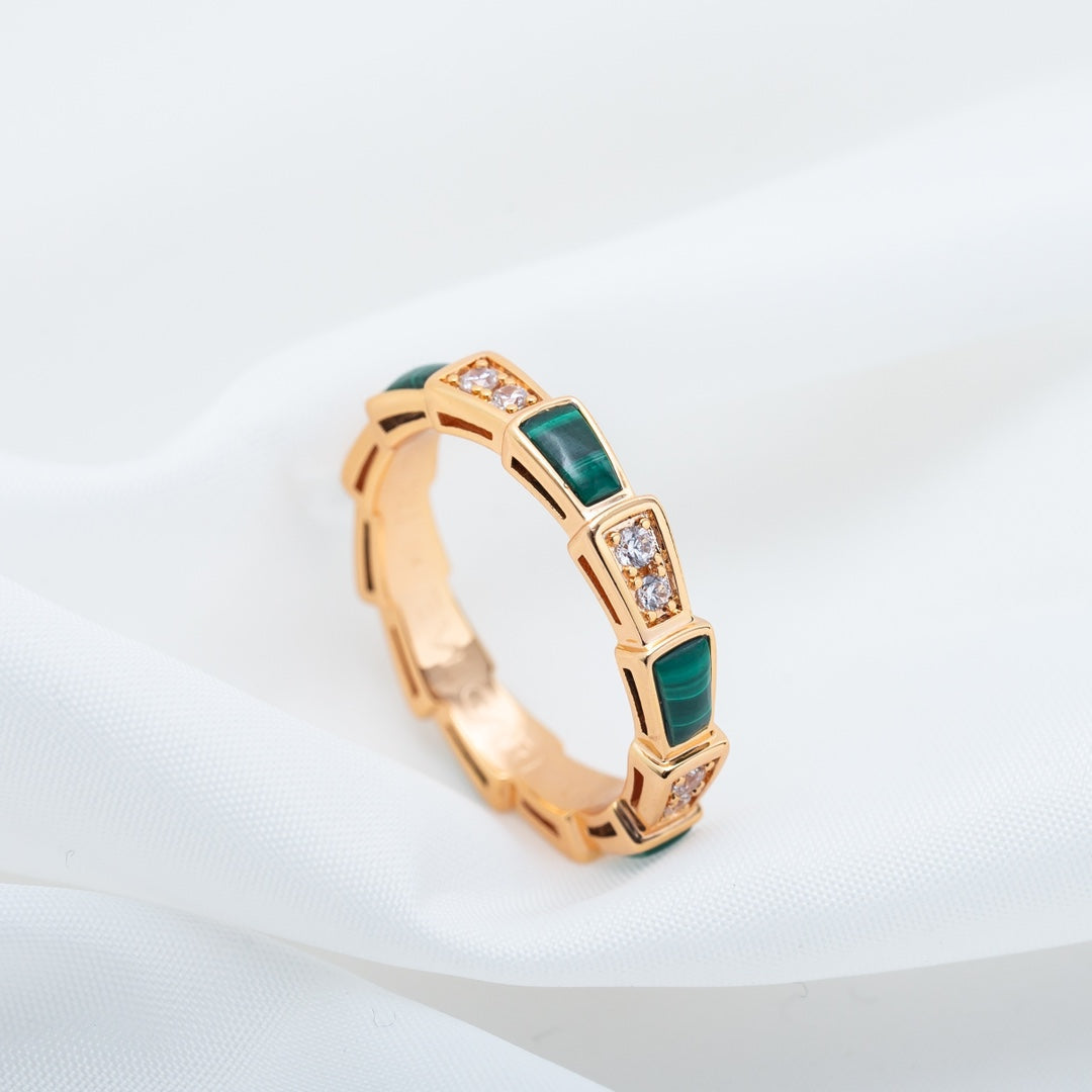 [GALE]SERPENTI RING PINK GOLD MALACHITE DIAMOND 3MM