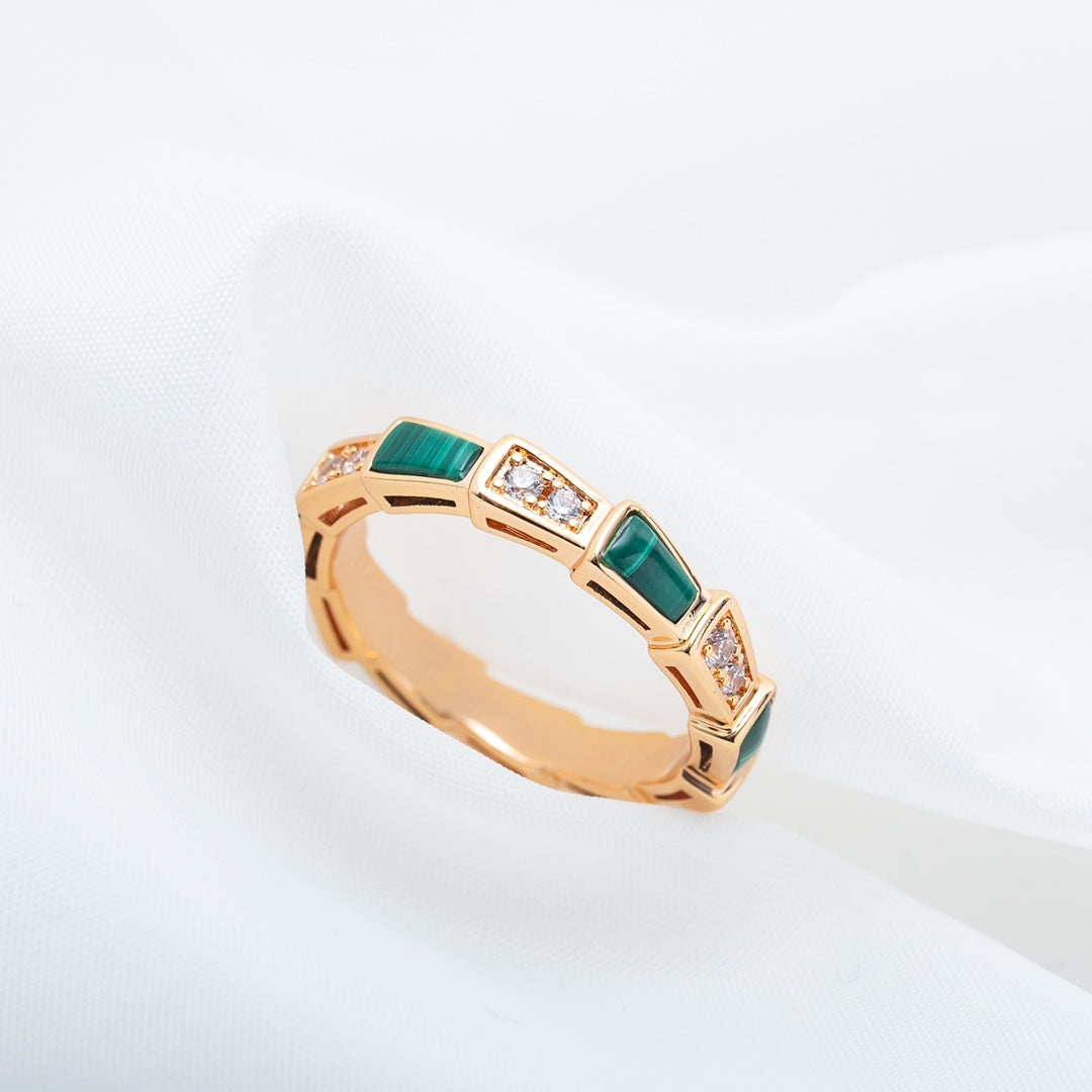 [GALE]SERPENTI RING PINK GOLD MALACHITE DIAMOND 3MM