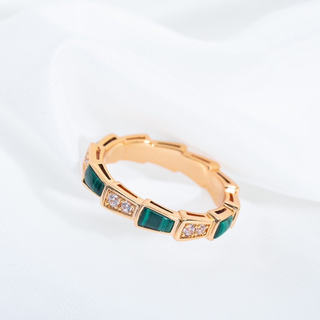 [GALE]SERPENTI RING PINK GOLD MALACHITE DIAMOND 3MM