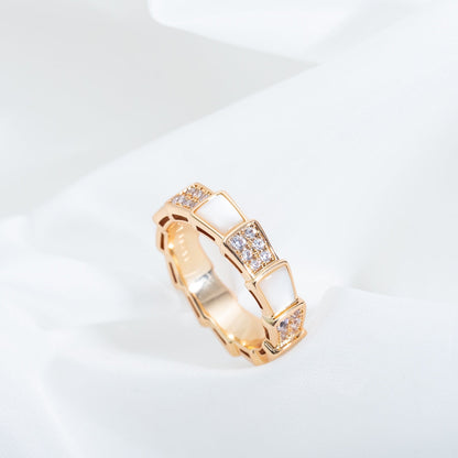 [GALE]SERPENTI RING PINK GOLD MOP DIAMOND PAVED 4MM
