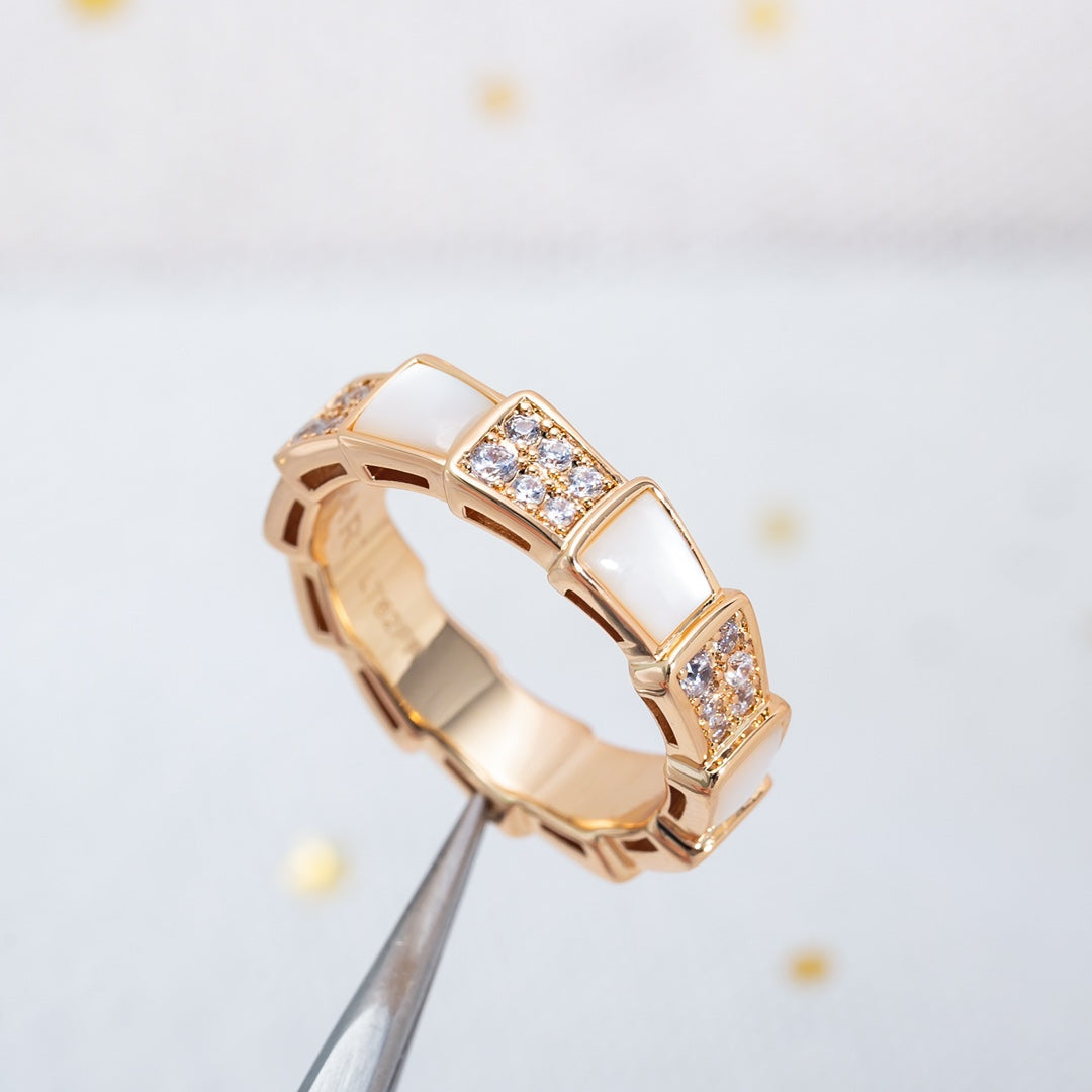 [GALE]SERPENTI RING PINK GOLD MOP DIAMOND PAVED 4MM