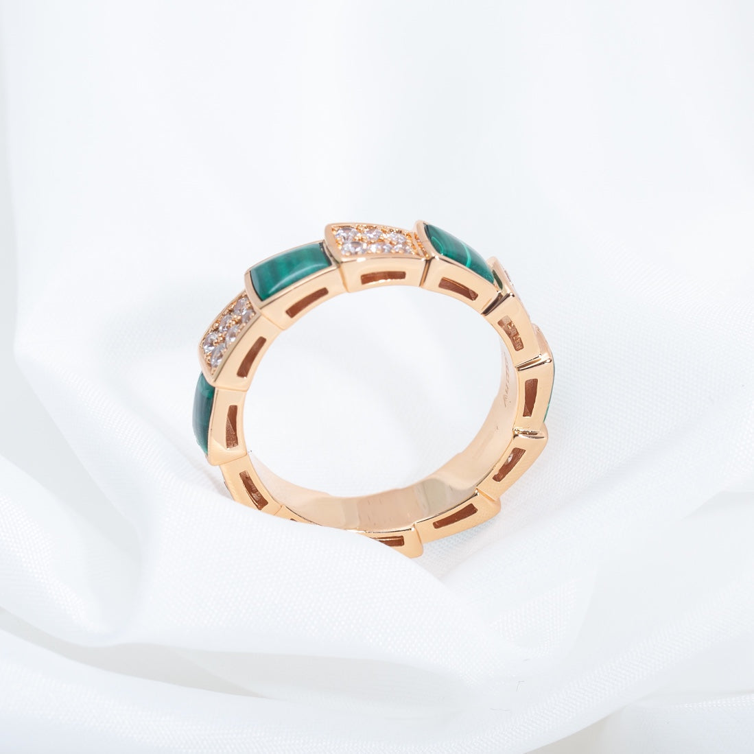 [GALE]SERPENTI RING PINK GOLD MALACHITE DIAMOND PAVED 4MM