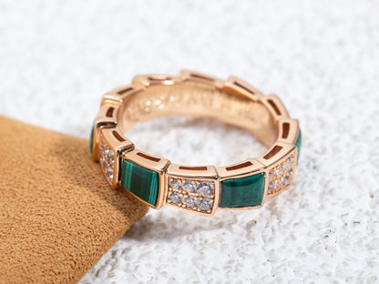 [GALE]SERPENTI RING PINK GOLD MALACHITE DIAMOND PAVED 4MM