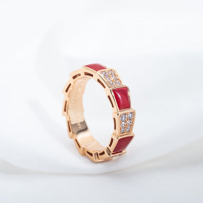 [GALE]SERPENTI RING PINK GOLD CARNELIAN DIAMOND PAVED 4MM