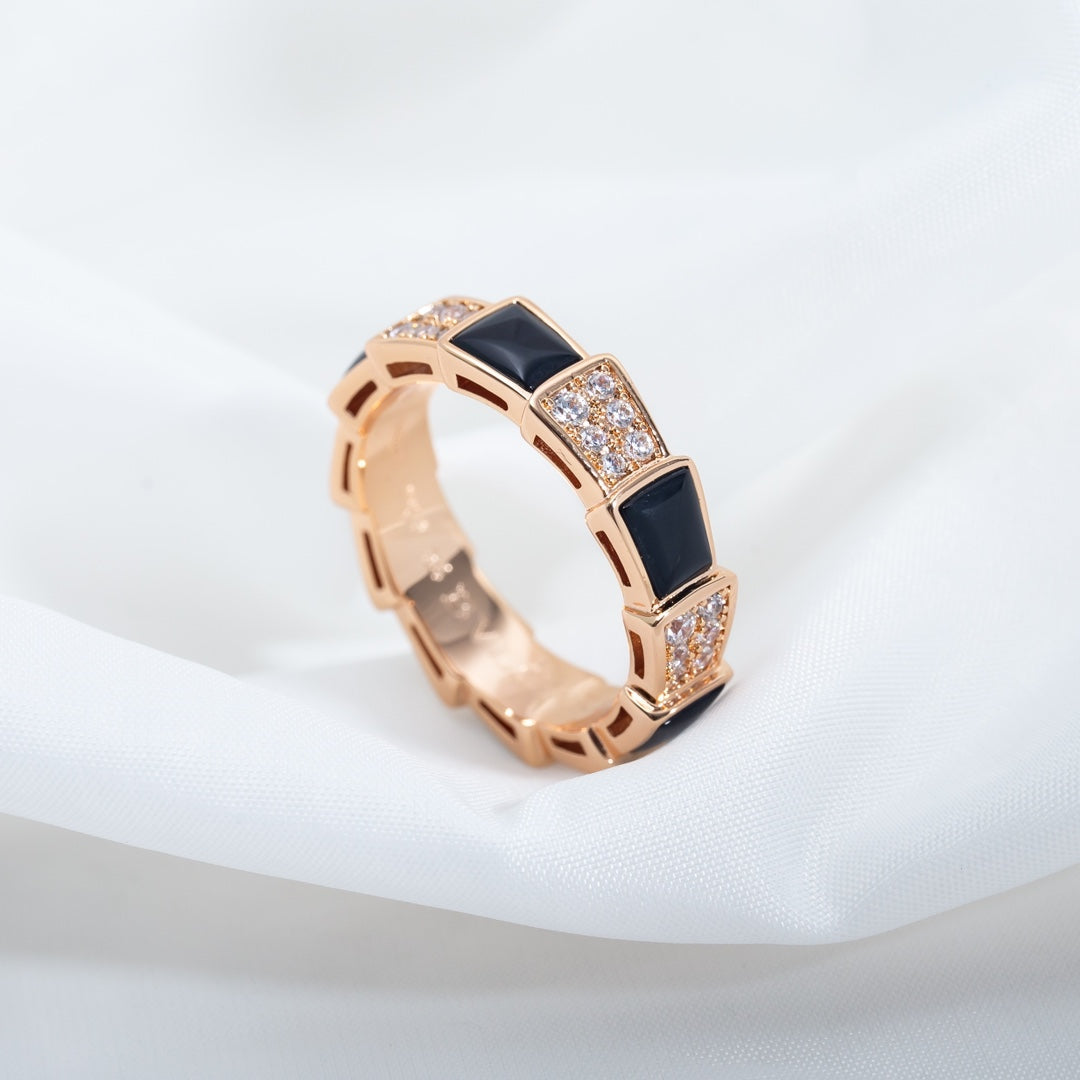 [GALE]SERPENTI RING PINK GOLD BLACK MOP DIAMOND PAVED 4MM