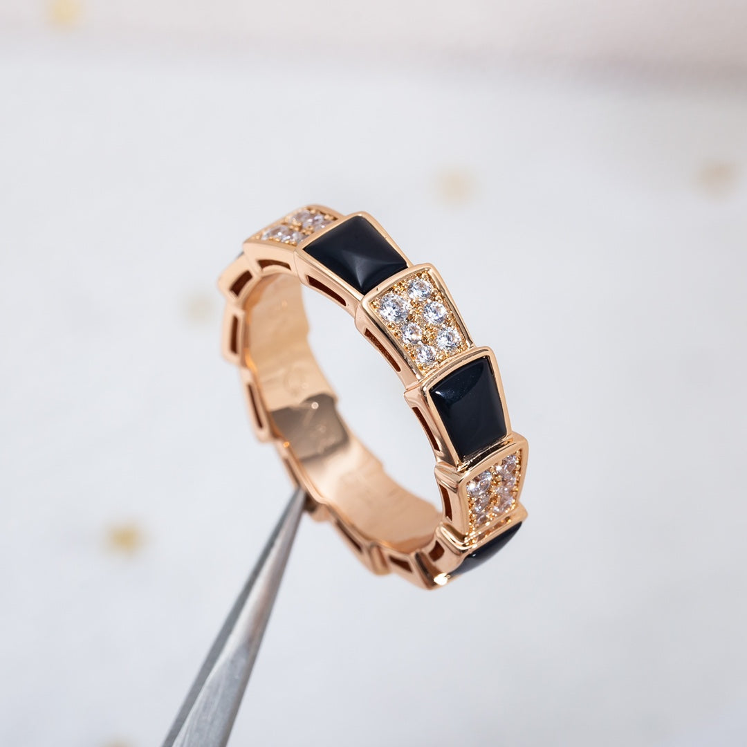 [GALE]SERPENTI RING PINK GOLD BLACK MOP DIAMOND PAVED 4MM