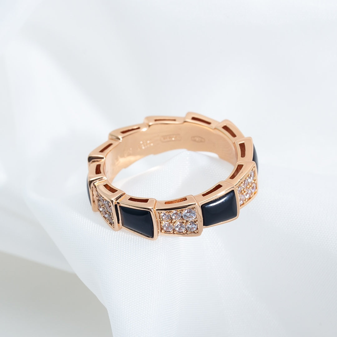 [GALE]SERPENTI RING PINK GOLD BLACK MOP DIAMOND PAVED 4MM