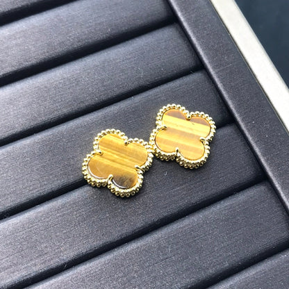 [GALE]CLOVER MEDIUM 1 MOTIFS TIGER EYE EARRINGS