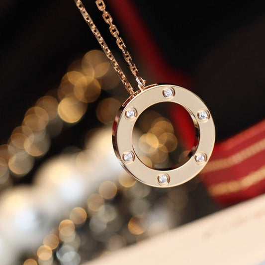 [GALE]LOVE NECKLACE 16MM 6 DIAMONDS PINK GOLD