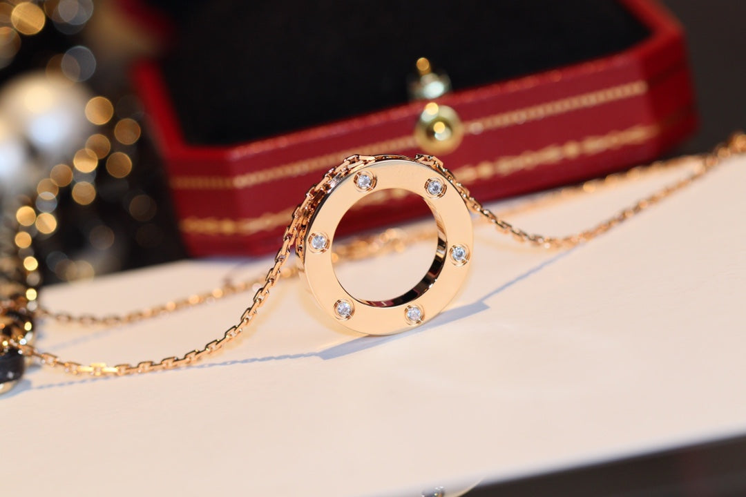 [GALE]LOVE NECKLACE 16MM 6 DIAMONDS PINK GOLD