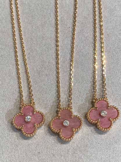 [GALE]CLOVER 15MM DIAMOND RHODONITE NECKLACE
