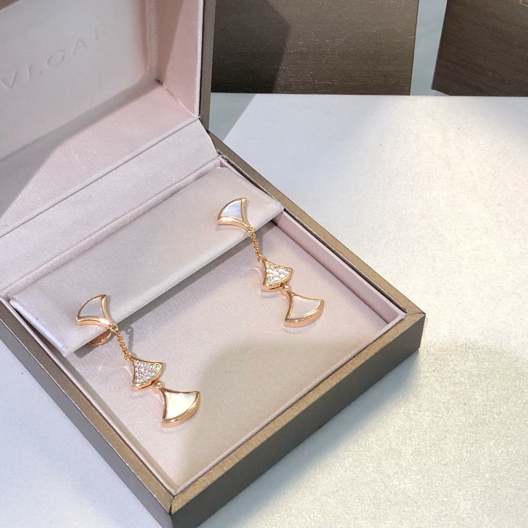 [GALE]DREAM EARRINGS 3 MOTIFS DIAMOND MOP PINK GOLD